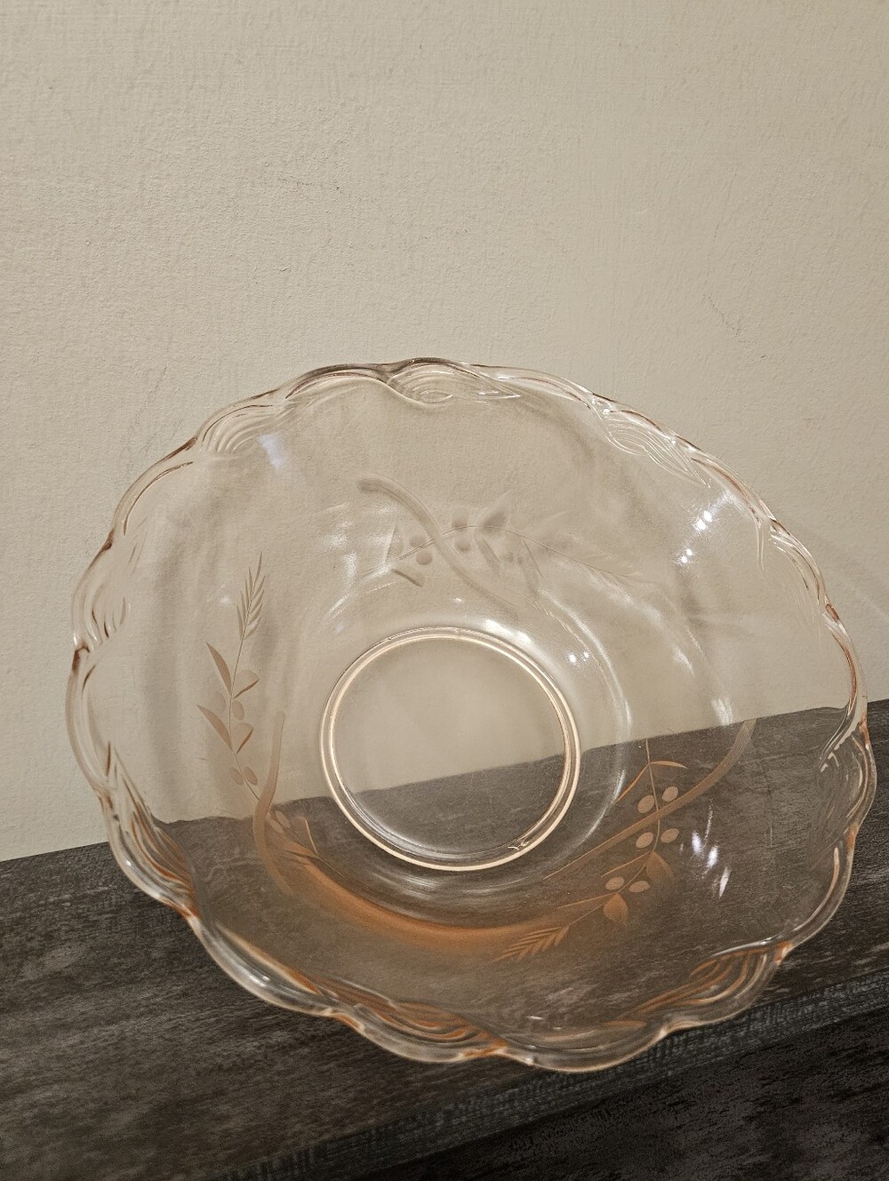 Vtg Pink Etched Floral Depression Glass Centerpiece Bowl
